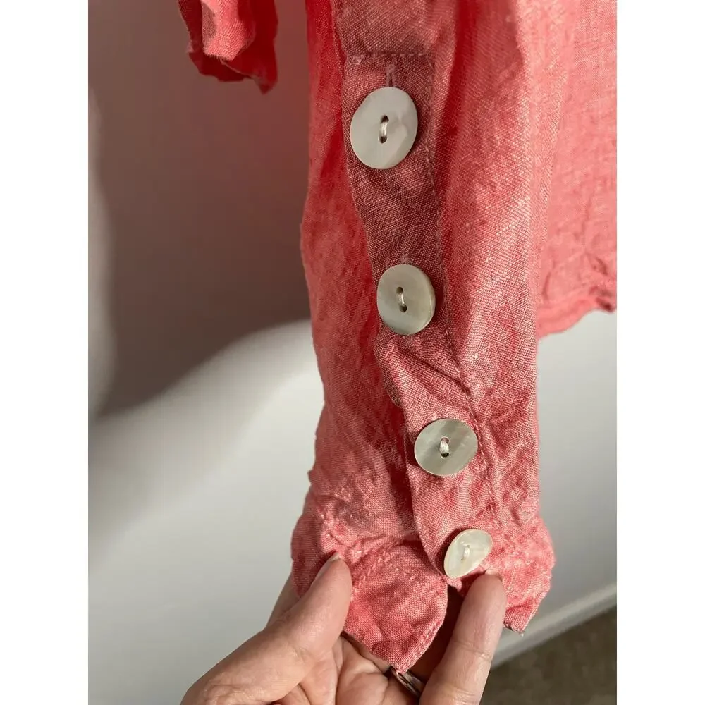 Tahari Women's 100% Linen Popover Red 3/4 Sleeve Top Buttons Plus Size 1X - Picture 6 of 7